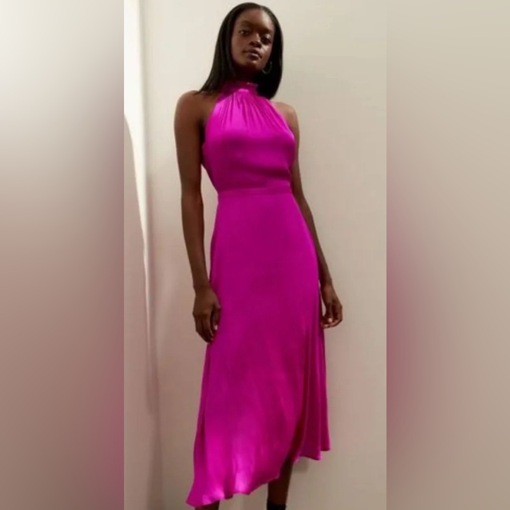 Banana republic fuscia soft satin midi dress 8